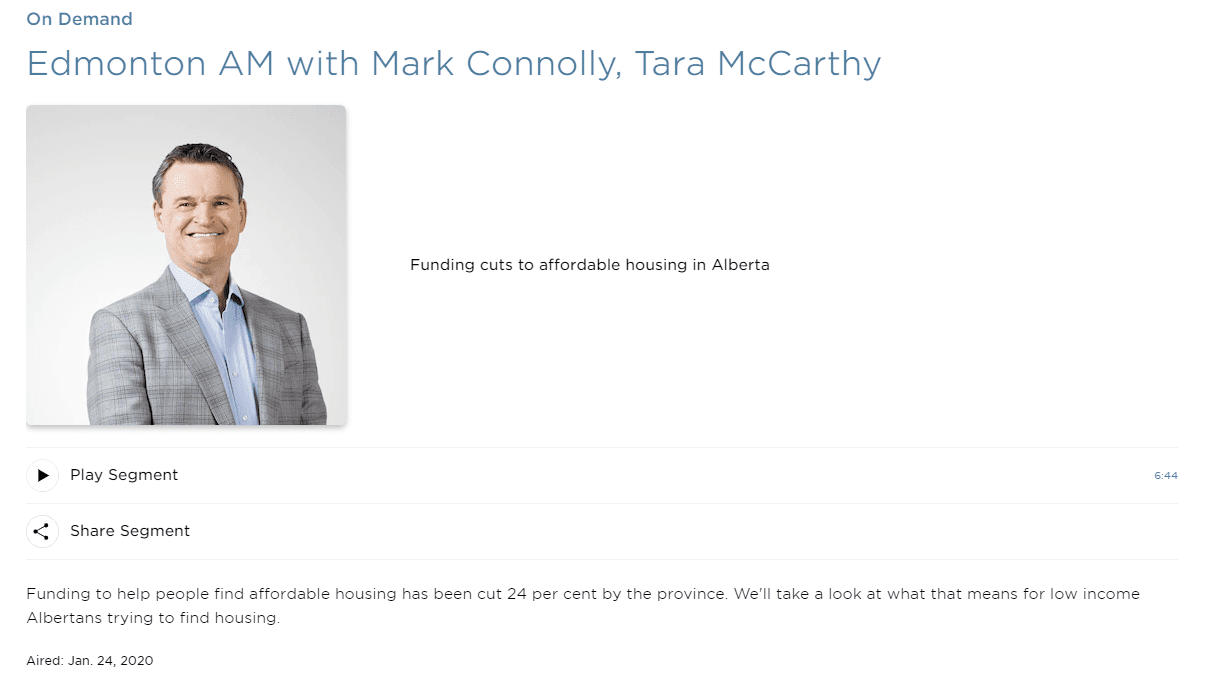 screen capture of the CBC website about Mark Connelly's radio show